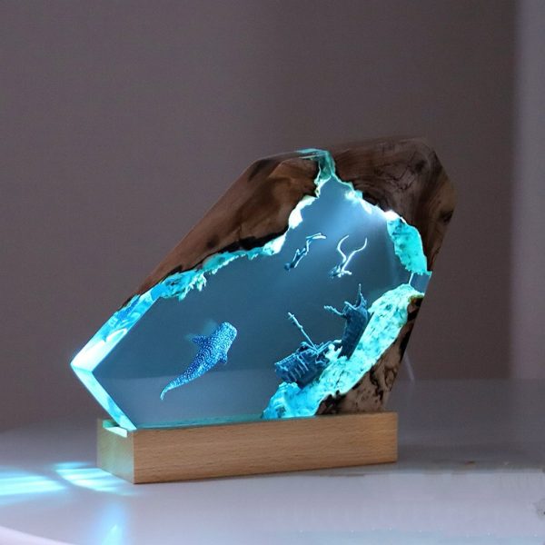 Shipwrecked Shark Whale Marine Art Ornament Solid Wood Resin Night Lights - Image 4